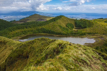 view of lakes Lagoa das Empadadas, Sao Miguel Island, Azores, Portugal