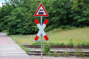 Road sign attention railway