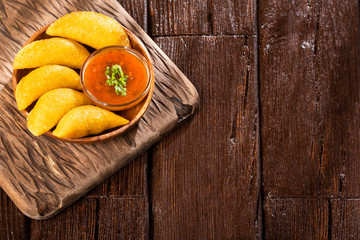 traditional colombian empanadas - regional food. Text space