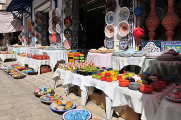 Pottery on display at Nabeul souk, Tunisia