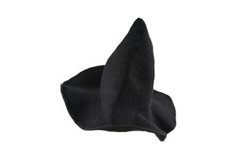 Witch wool hat isolated on white background. Halooween cloth.