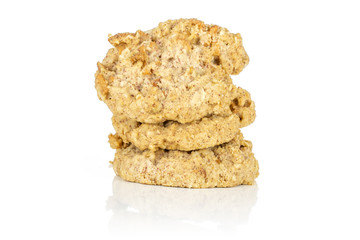 Group of three whole sweet oat crumble biscuit isolated on white background