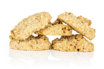 Group of five whole oat crumble biscuit isolated on white background