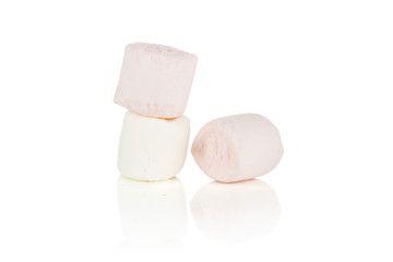 Fototapeta na wymiar Group of three whole soft sweet fluffy marshmallow isolated on white background