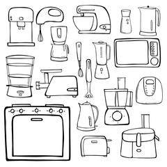 Kitchen appliances set. Vector hand-drawn illustration.