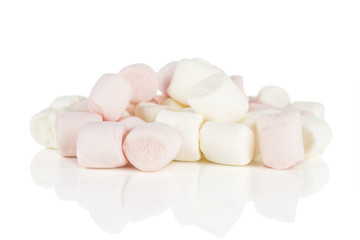 Lot of whole sweet fluffy marshmallow stack isolated on white background