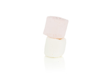 Group of two whole folded sweet fluffy marshmallow isolated on white background