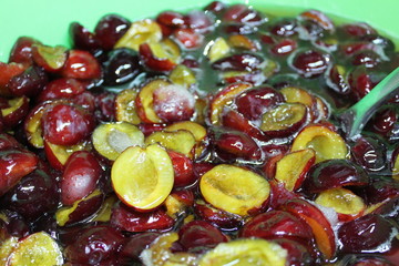 fresh plum in sugar syrup for jam 