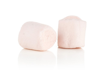 Group of two whole pink sweet fluffy marshmallow isolated on white background