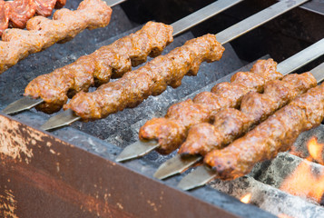 cooking traditional oriental adana kebab