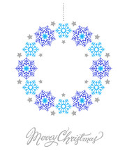 Christmas card with blue and silver snowflakes wreath - 283382935