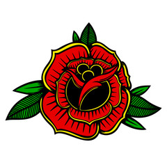 Rose illustration in tattoo style. Design element for poster, card, banner, sign. Vector illustration