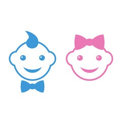 illustration of cute baby faces of a boy and a girl with bows