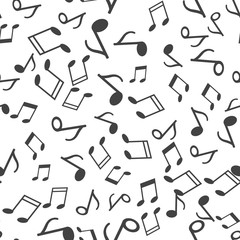 Note vector icon. Music note seamless pattern on a white background.