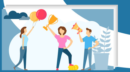 Success concept. Winning in competition. Winner business and achievement concept. Business success. Big trophy