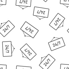 Vector icon plate 24/7 hours. Time icon. Business concept pictogram seamless pattern on a white background.