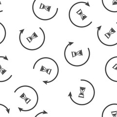 Sandglass clock icon. Flat image hourglass seamless pattern on a white background.