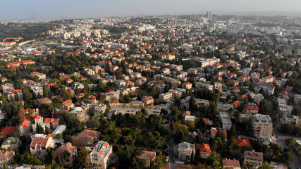 Center Jerusalem Rooftops Aerial view Drone footage of center of Jerusalem buildings 
