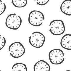 Vector hour icon. Support 24 hours a day. Round the clock seamless pattern on a white background.