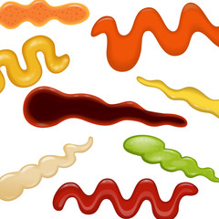 Tapas paste meals background pattern vector illustration. Menu elements for restaurant or food wrapping. Tapas paste made of mayonnaise, olives, ketchup and mustard.