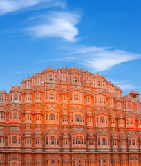 Fototapeta na wymiar Famous ancient Hawa Mahal palace in Jaipur, Rajasthan state, India