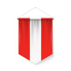 Vertical Pennant Flag of Austria as Icon on White with Shadow Effects. Patriotic Sign in Official Color and Flower Austrian Flag with Metallic Poles Hanging on the Rope