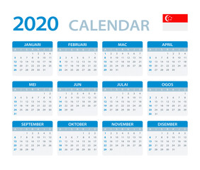 2020 Calendar Singaporean - vector illustration