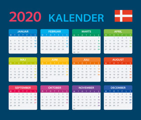 2020 Calendar Danish - vector illustration