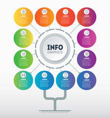 Business presentation or infographics concept with 12 points. Web Template of development tree, info chart or diagram. Info graphic of technology or education process with 12 steps. Annual report.