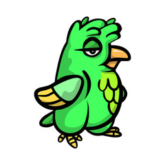 Cute funny green bird with different emotions.