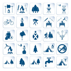 Set of travel and camping equipment icons