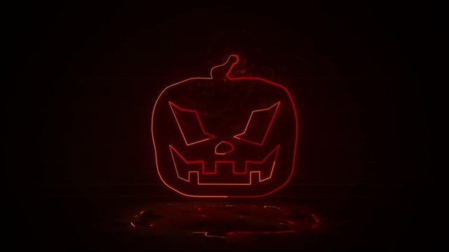 evil pumpkin for Halloween in fire effect mp4 video on dark background