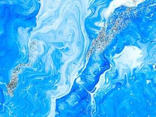 Blue creative abstract hand painted background, marble texture, abstract ocean