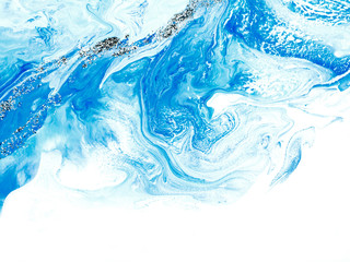 Blue creative abstract hand painted background, marble texture, abstract ocean