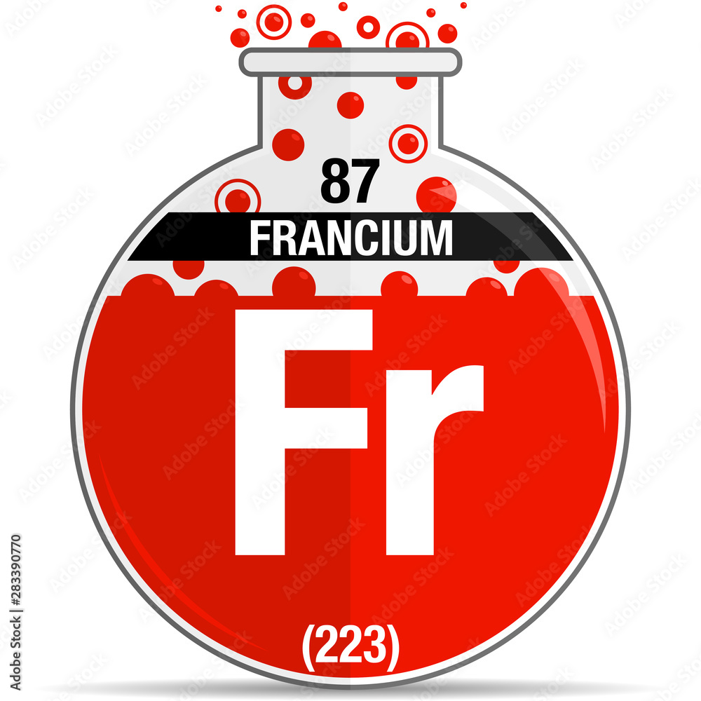 Sticker Francium symbol on chemical round flask. Element number 87 of the Periodic Table of the Elements - Chemistry. Vector image - Stickers