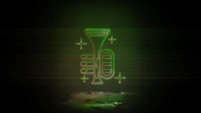 Trumpet, instrument in neon color effect mp4 video. St Patrick day on dark background