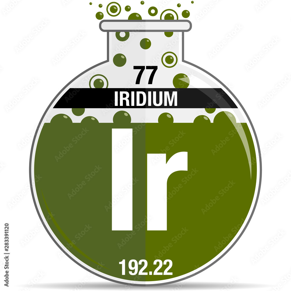 Sticker Iridium symbol on chemical round flask. Element number 77 of the Periodic Table of the Elements - Chemistry. Vector image - Stickers