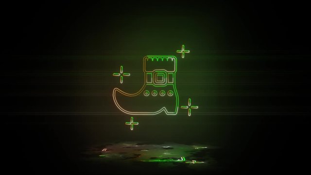 Boot, belt, green in neon color effect mp4 video. St Patrick day