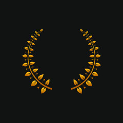 Laurel wreath icon in gold. Heraldic trophy crest, Greek and Roman olive branch award, winner round emblem. Vector