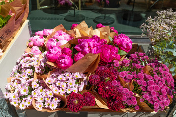 Flowers composition. Beautiful colorful flowers in flower shop