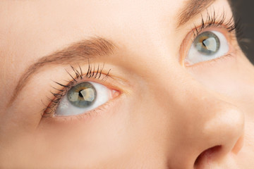 Beautiful female eyes with long eyelashes, closeup.Beautiful female eyes with long eyelashes