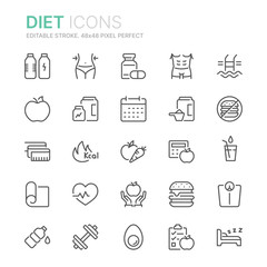 Collection of diet related line icons. 48x48 Pixel Perfect. Editable stroke