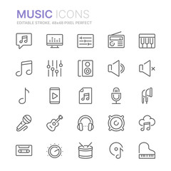 Collection of music related line icons. 48x48 Pixel Perfect. Editable stroke