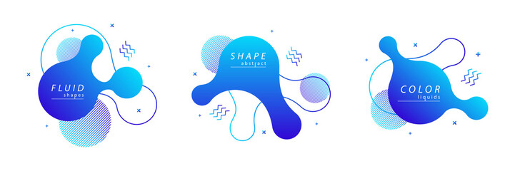 Vector set of fluid isolated abstract geometric blue gradient shapes for modern website and liquid graphic design on the white background. Concept of dynamic composition and liquid color elements.