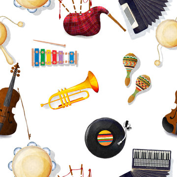 Watercolor musical instruments pattern