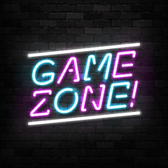 Fototapeta na wymiar Vector realistic isolated neon sign of Game Zone for template and layout on the wall background. Concept of gaming.