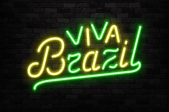 Vector realistic isolated neon sign of Viva Brazil logo for template decoration on the wall background. Concept of 7th September, Brazil's Independence Day.