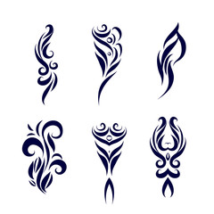 Set of Tattoo Tribal Design. Simple Logo Template. Individual Designer Isolated Element for Decorating the Body of Women, Men and Girls Arm, Leg and Other Body Parts. Abstract illustration on White