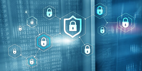 Cyber security data protection information privacy concept of blurred server room background