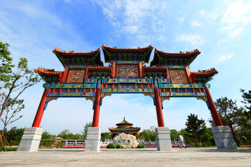 Chinese ancient architecture, in a park, Tangshan City, Hebei, China